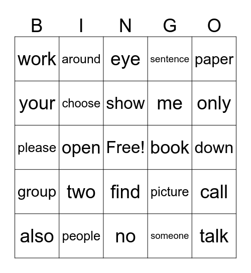 Irregular Word Bingo Card