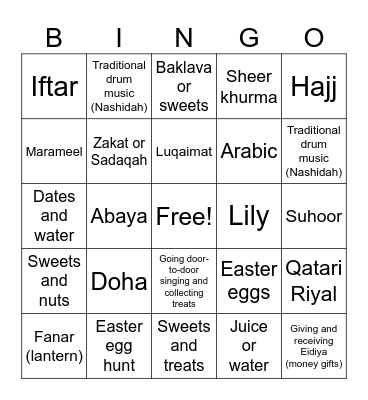 CUBA - Garangao, Easter, Suhoor Gathering Bingo Card