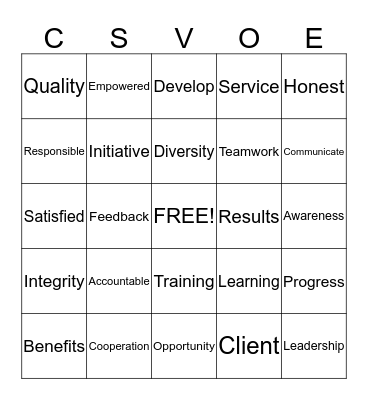 VOE Bingo Card