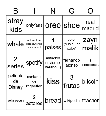 alex y elena Bingo Card