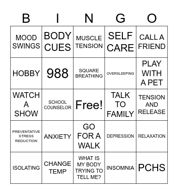 MENTAL HEALTH AND COPING SKILLS Bingo Card