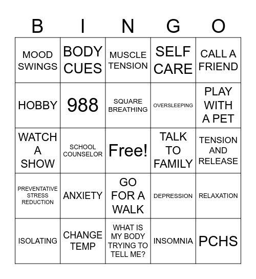 MENTAL HEALTH AND COPING SKILLS Bingo Card