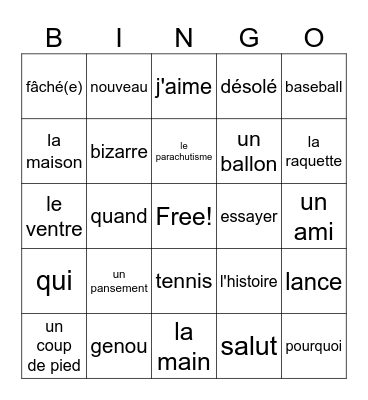 Salut mon ami! Bingo Card