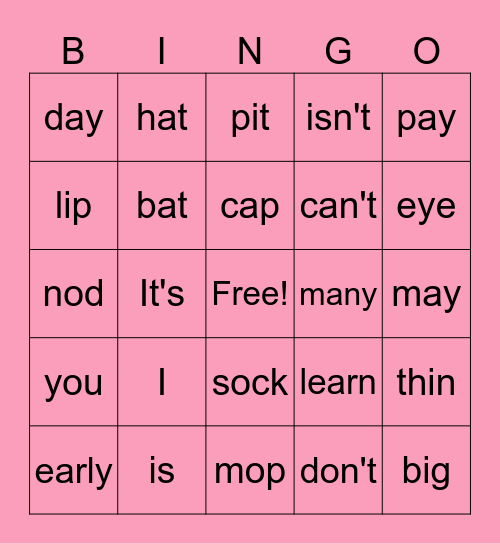 Sonday Lessons 1-10 Bingo Card