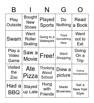 Spring Break Bingo Card