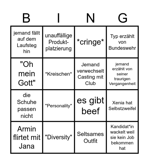 GNTM 2024 Bingo Card