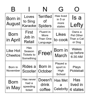 Coworker Team Building Bingo Card