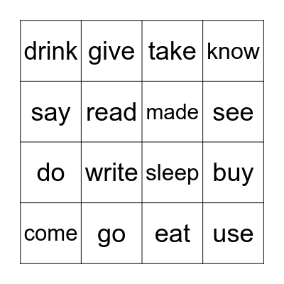 Irregular verbs Bingo Card