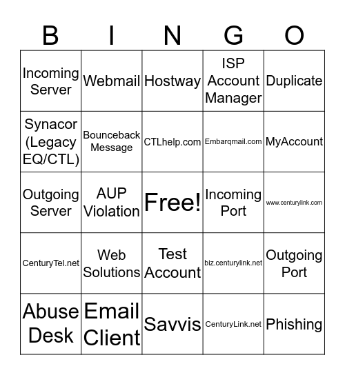 Value Added Services Bingo Card