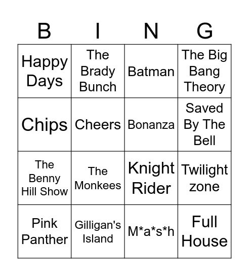 TV Themes Bingo Card