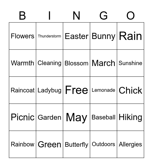 Spring Bingo Card