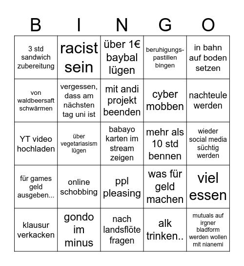 Schmimingo 2024 Bingo Card