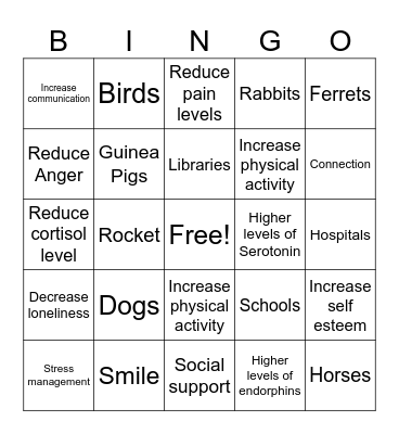 Animal Assisted Therapy Bingo Card