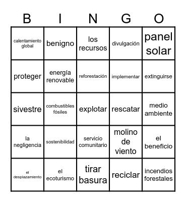 El Medio ambiente Bingo Card