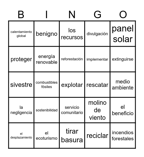 El Medio ambiente Bingo Card