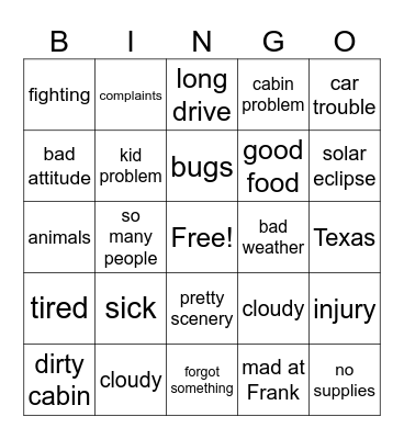 Peach Family Solar Eclipse Bingo Card