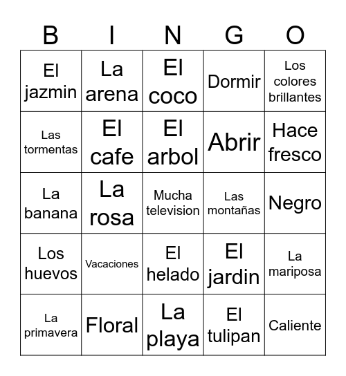 Español 2 - La primavera Bingo Card