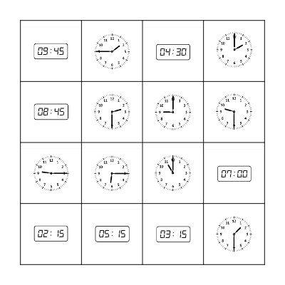 Telling the time - bingo Card