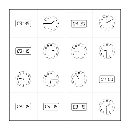 Telling the time - bingo Card