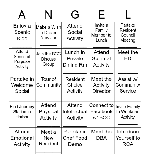 Resident Passport Bingo Card