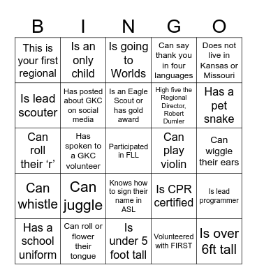 GKC BINGO Card
