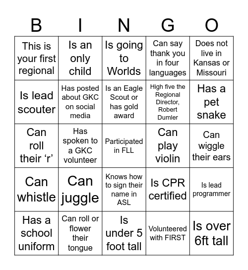 GKC BINGO Card