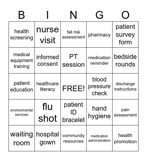 patient/resident experience week Bingo Card