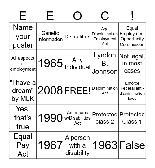 Legal Issues Game Bingo Card