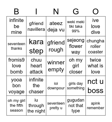 kpop of all time Bingo Card