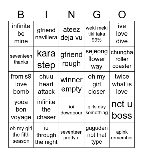 kpop of all time Bingo Card