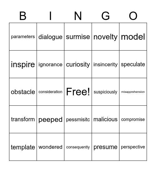 Unit 4 Vocabulary Bingo Card