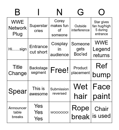 Wrestlemania BINGO Card