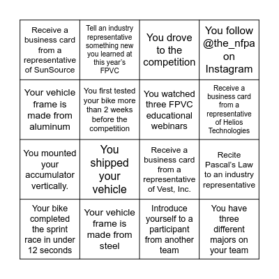 Fluid Power Bingo Card
