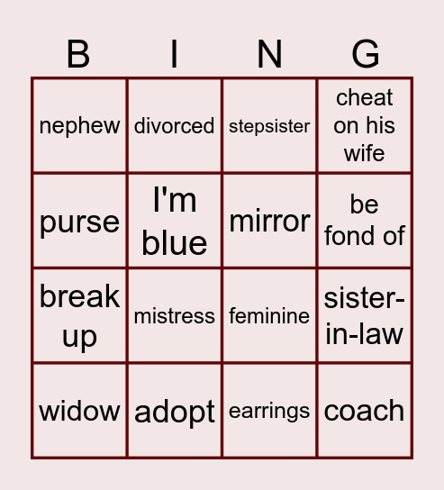 Family Bingo Card