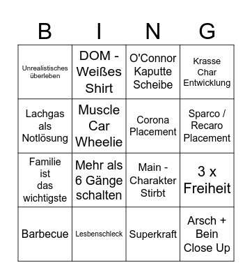 Fast & Furious 6 Bingo Card