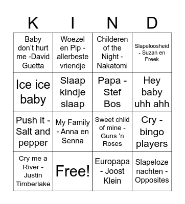 Carola’s muziek bingo Card