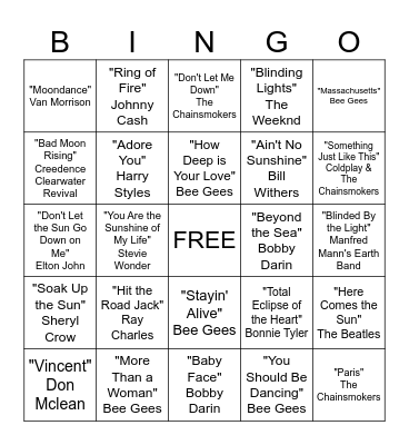 Musical Bingo Card