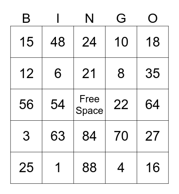 Multiplication Bingo Card