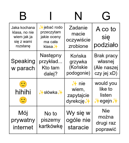 Angielski z Wańczyk 🥲 Bingo Card