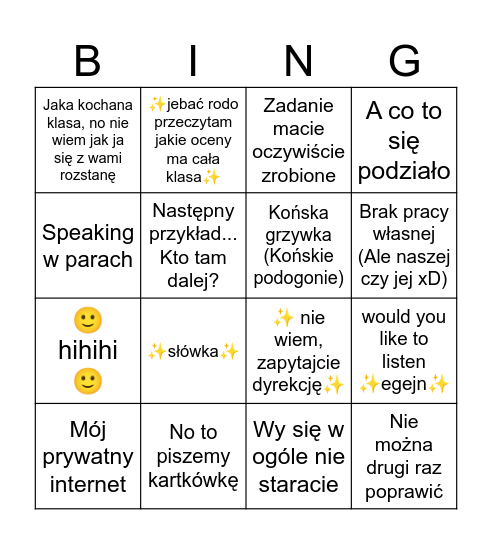 Angielski z Wańczyk 🥲 Bingo Card