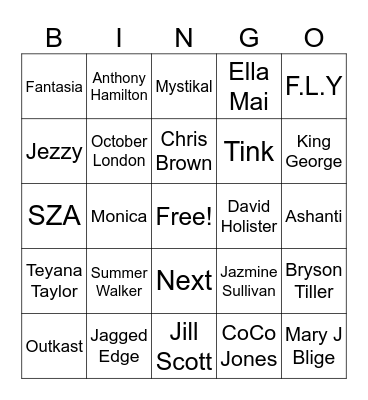 2000's R&B Bingo Card