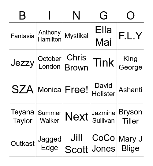 2000's R&B Bingo Card