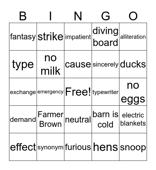 2 3 5 Click Clack Moo Bingo Card