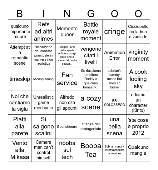 Saoaoao Bingo Card