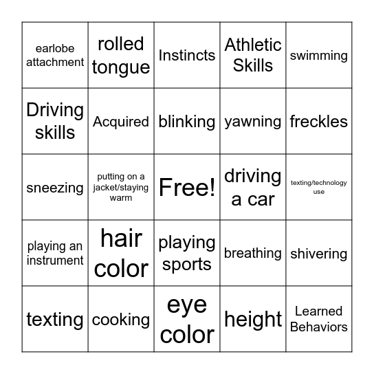 Genetics Bingo Card