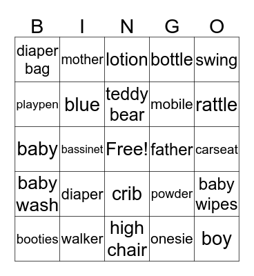 Lacee's Baby Shower Bingo Card