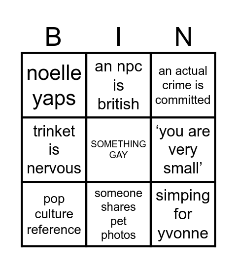 dnd bingo yay Bingo Card