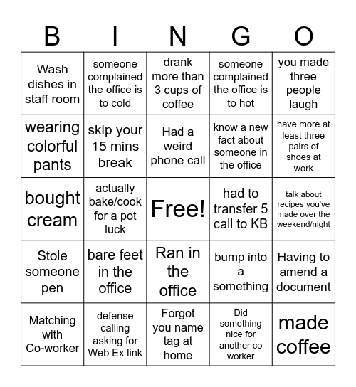 TEAM BUILDING BINGO Card