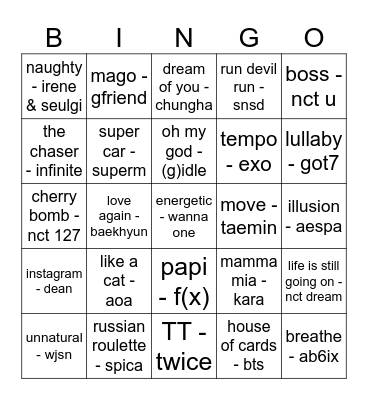 kpop songs of all time Bingo Card
