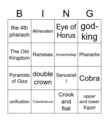 Ancient Egyptian Pharaoh Edition Bingo Card